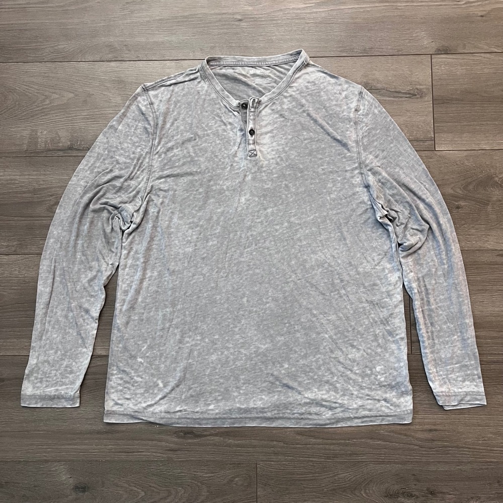 William Rast Mens Gray Acid Wash Long Sleeve Henley Shirt Size XL